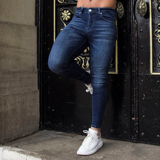 Avora London Austin Skinny Essential Non Ripped Jeans in Indigo Dark Blue