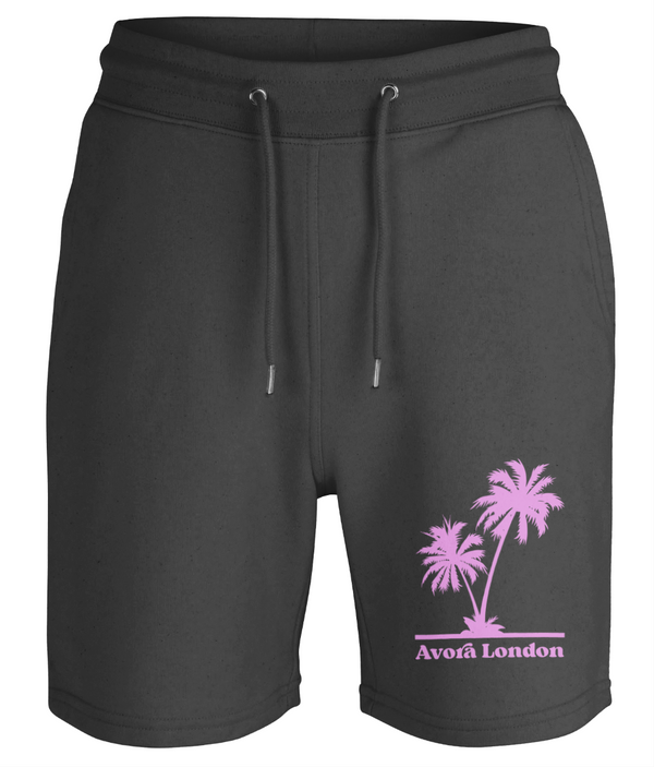 Avora London Palm Tree Jersey Shorts in Black/Pink