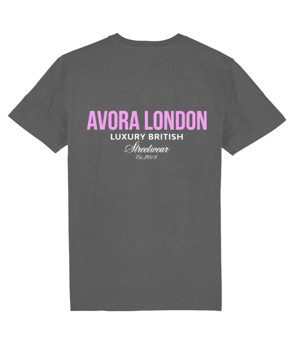 Avora London Statement Back Print T-Shirt in Anthracite/Pink