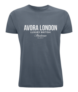 Avora London Statement Front Print Oversize T-Shirt in Denim Blue