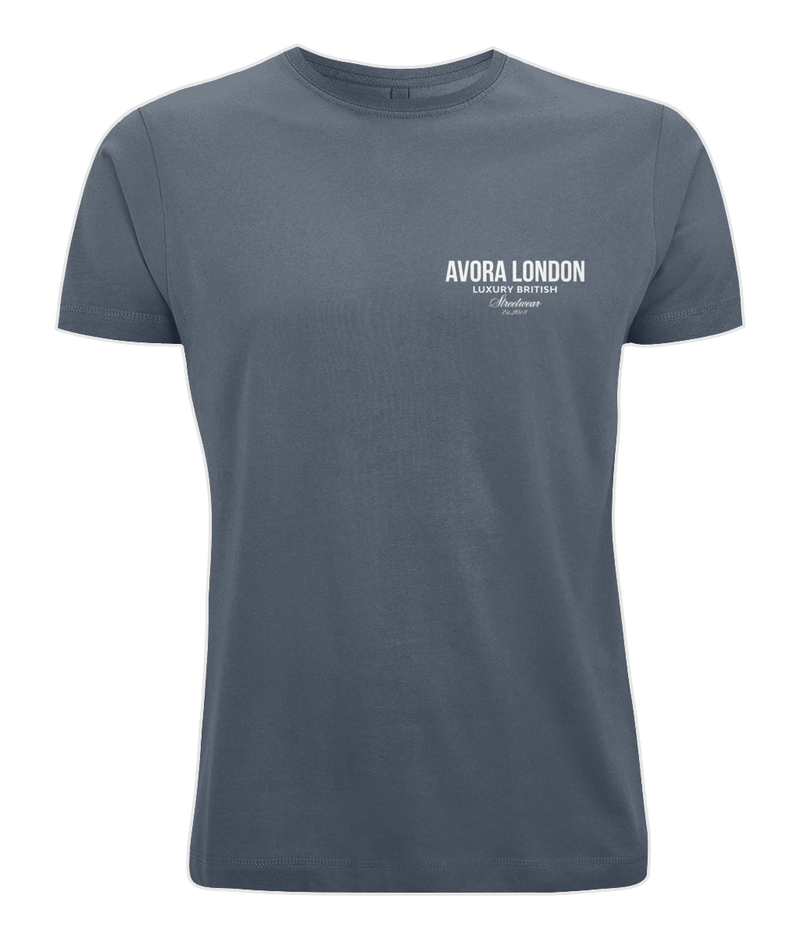 Avora London Statement Back Print Oversize T-Shirt in Denim Blue