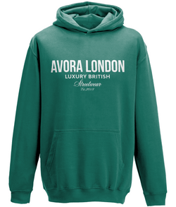 Avora London Statement Front Print Hoodie in Forest Green