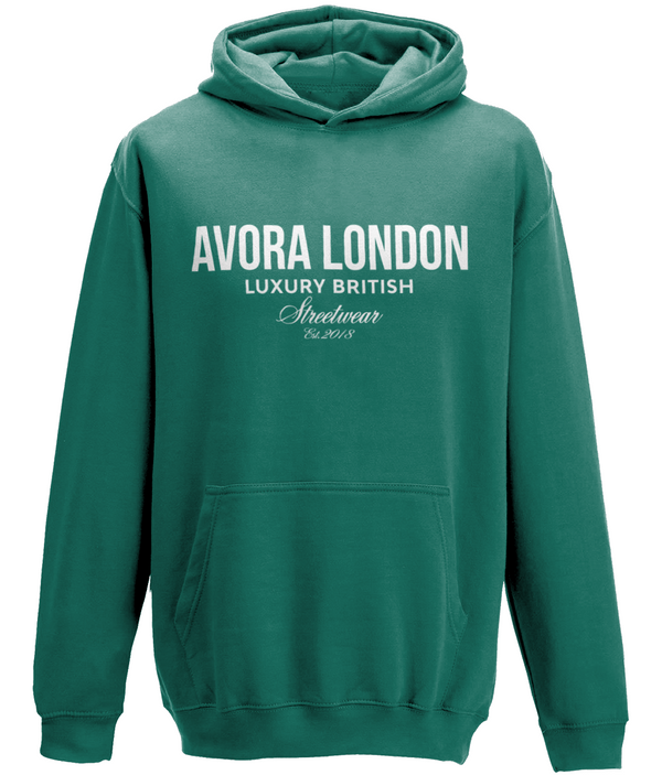 Avora London Statement Front Print Hoodie in Forest Green