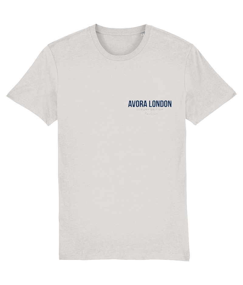 Avora London Statement Back Print T-Shirt in Navy/Off White