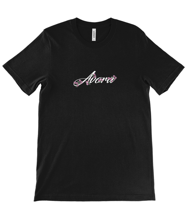 Avora London Pink Floral Script Logo T-Shirt in Black