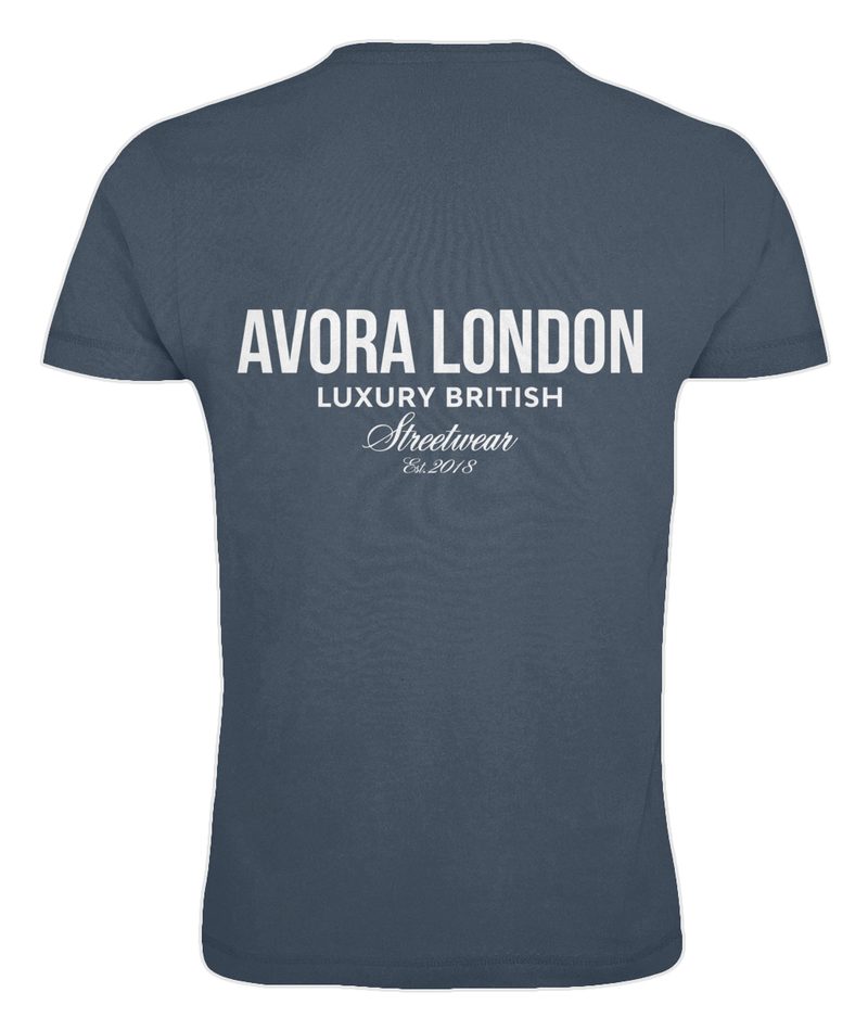 Avora London Statement Back Print Oversize T-Shirt in Denim Blue