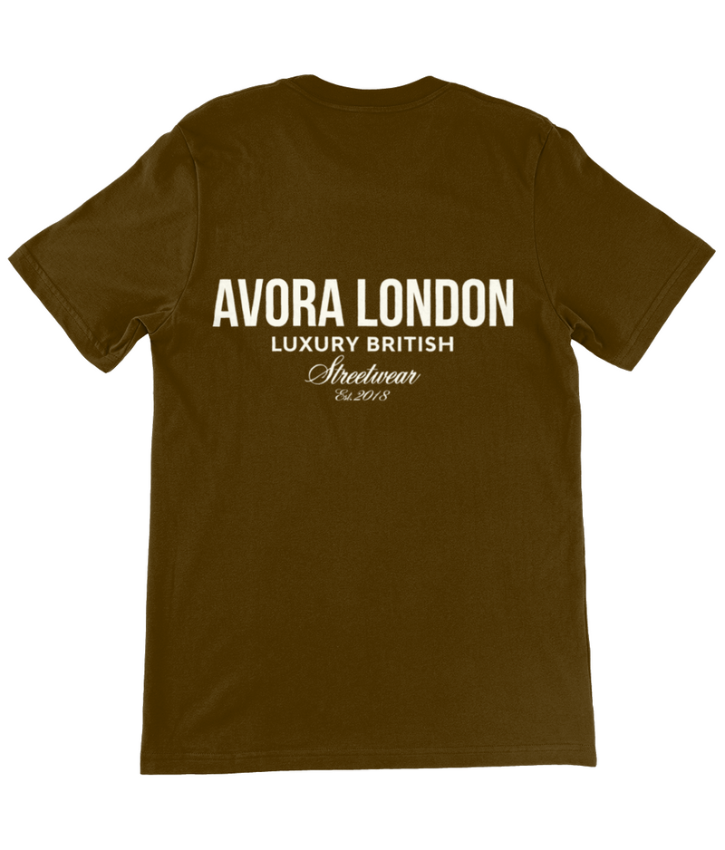 Avora London Statement Back Print T-Shirt in Brown/Cream