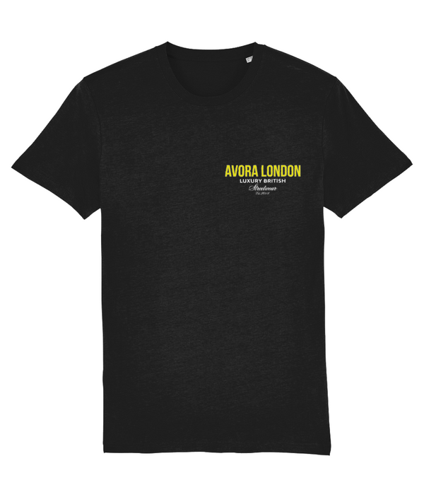 Avora London Statement Back Print T-Shirt in Black/Yellow