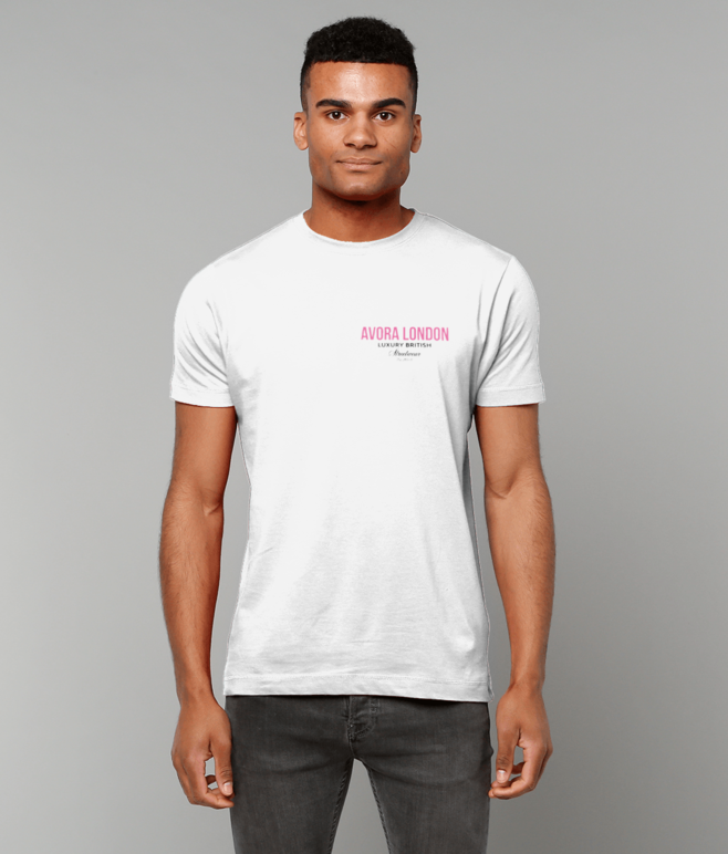Avora London Statement Back Print T-Shirt in White/Bubblegum Pink