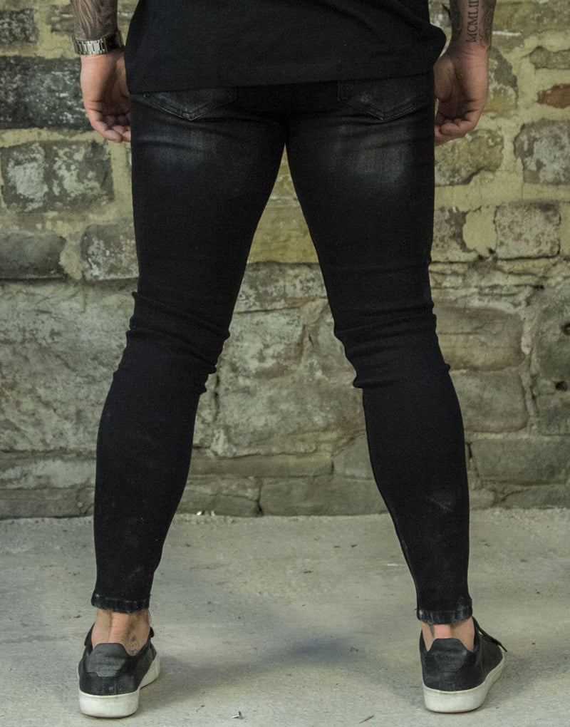 Avora London Mayor Skinny Repair Paint Jeans in Wash Black