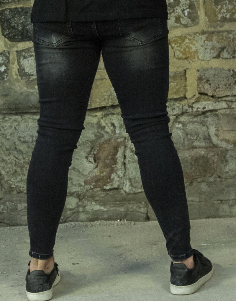 Avora London Ryder Skinny Rip & Repair Jeans in Wash Black