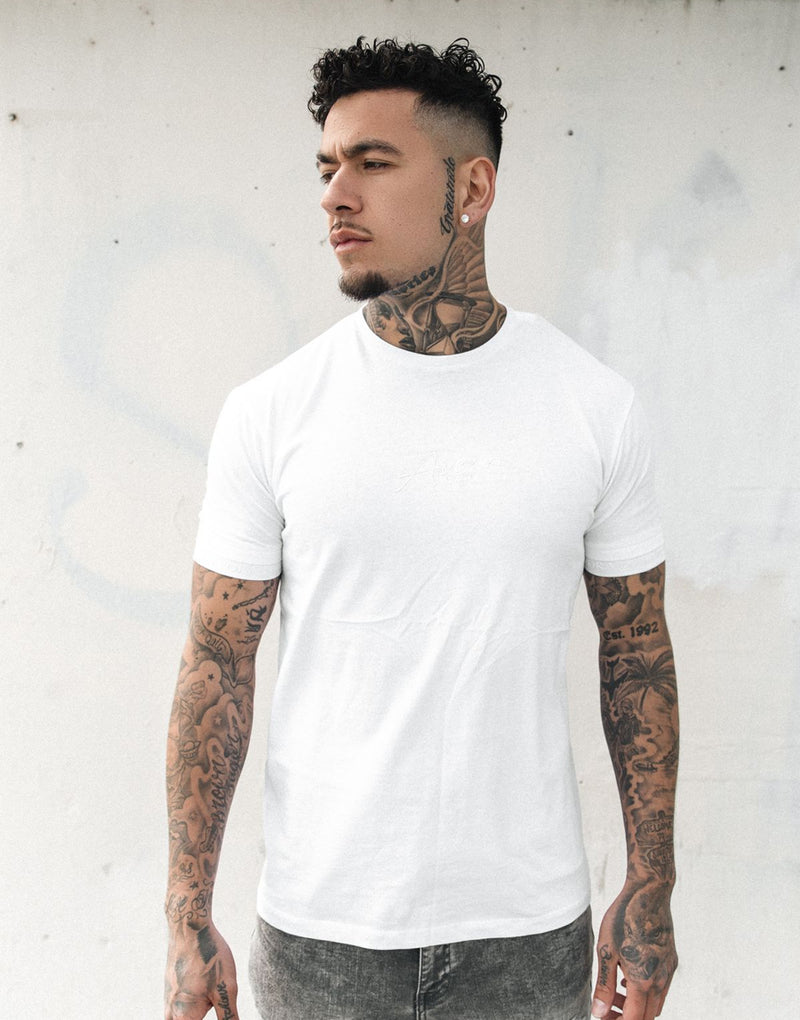 Avora London Tonal Zane Sleeve Trim T-Shirt in Triple White